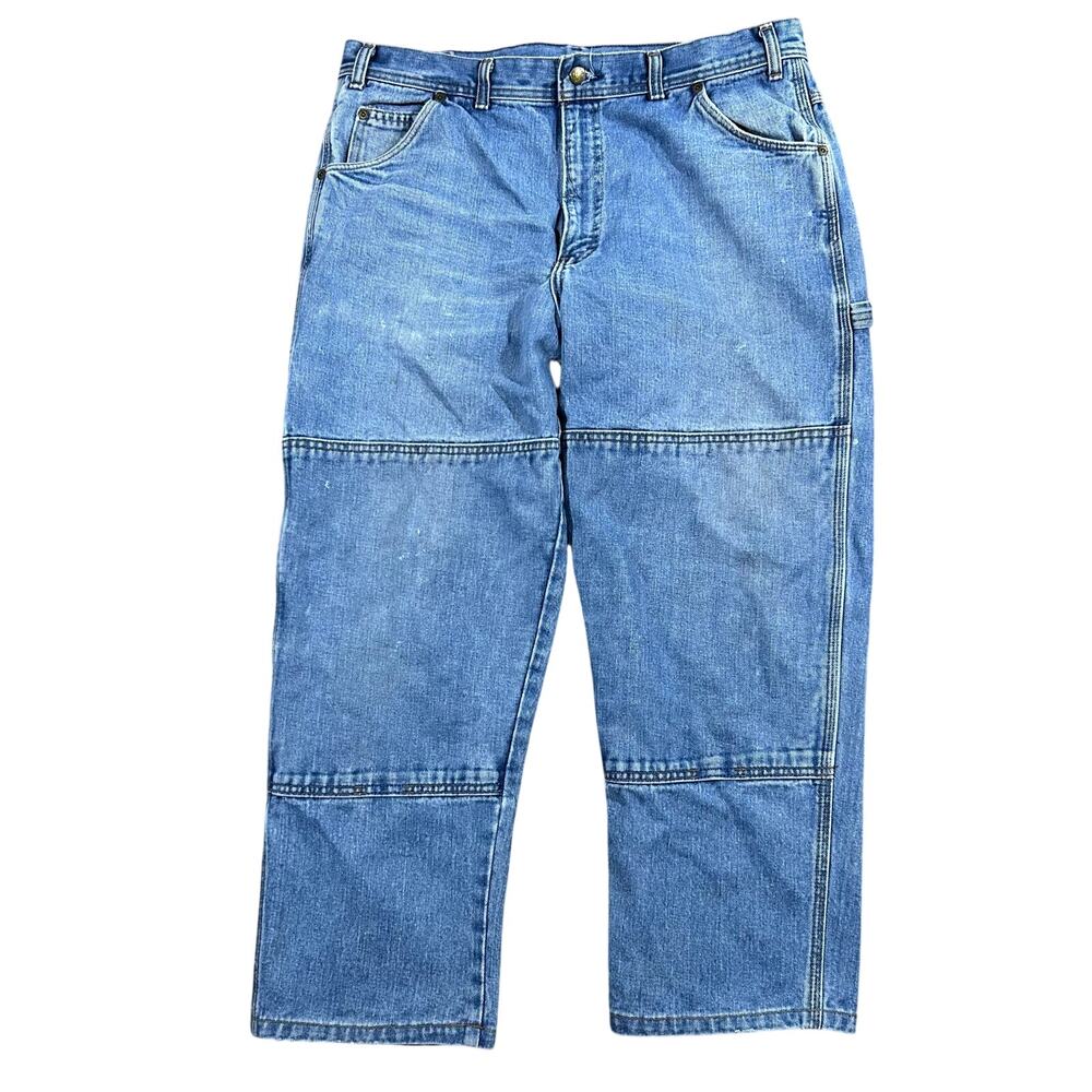 Vintage 90s Double Knee Jeans 38x26 USA Made Blue Denim Workwear USA Brand